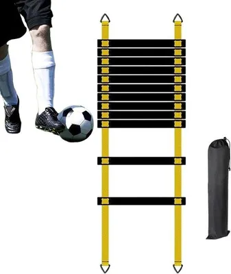 Productafbeelding van Sporttrainingsladder - Coördinatieladder Set - Voetwerk Verbeteren - Duurzame PP+Nylon Constructie - 6 meter - Geel