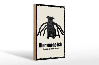 Produktbild von Holzschild Hinweis Hund hier wache ich eigene Gefahr, 30 x 20 cm, Holzschilder Tiere Achtung