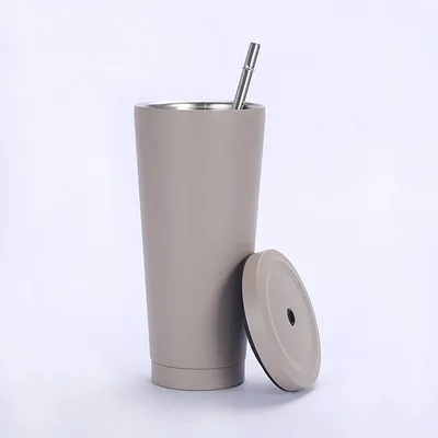 Produktbild von 700ml Edelstahl Becher Vakuumisolierte Tasse Kaffeebecher Reiseflasche Thermobecher Kaltgetränkebecher mit Strohhalm und Auslaufsicherem Deckel für Eiskaltes oder Warmes Trinken