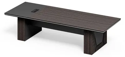 Image de Élégante table de réunion en bois à la structure robuste, idéale pour les bureaux modernes