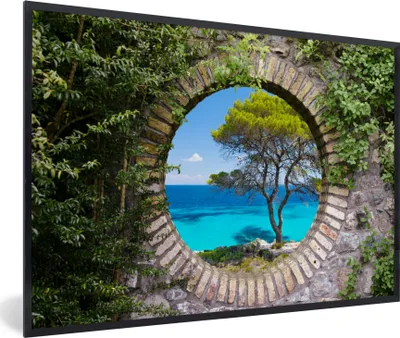 Produktbild von MuchoWow® Gerahmtes Poster Meer - Baum - Tropisch - Ausblick 90x60 cm - Poster mit Schwarzem Bilderrahmen Wandposter Rahmen Foto Bilder - Fotorahmen - Foto-Plakat