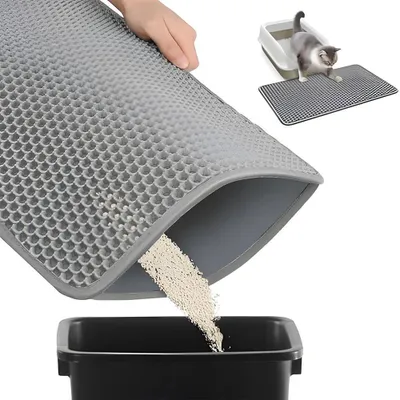 Immagine prodotto di Tappetino per lettiera - Tappetino per lettiera 59×37 cm - Doppia struttura a nido d'ape - Impermeabile e resistente all'urina - Antiscivolo - Facile da pulire - Grigio scuro