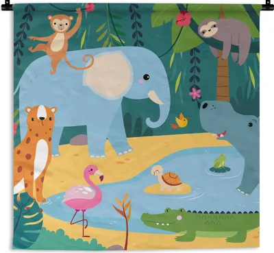 Produktbild von MuchoWow® Wandteppich Wandbehang Dschungel - Elefant - Tiere 150x150 cm Tapisserie Dekoration Wandtuch - Wohnaccessoires - Modernes