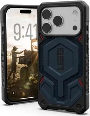 A smartphone in a protective case is displayed.