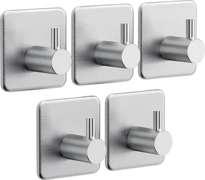 Produktbild von Handtuchhalter ohne Bohren, 5 Stück Handtuchhaken Edelstahl Klebehaken Kleiderhaken Haken Selbstklebend, Rostfrei, Ideal für Bad Toilette Küche Büro, Silber