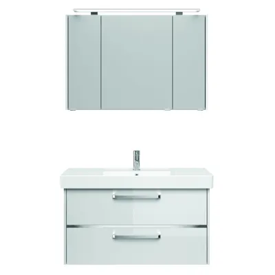 Produktbild von Badezimmermöbel-Set FES-3050-66 Waschtisch in Hochglanz weiß mit LED Beleuchtung & Keramikbecken - B/H/T: 105/200/45cm