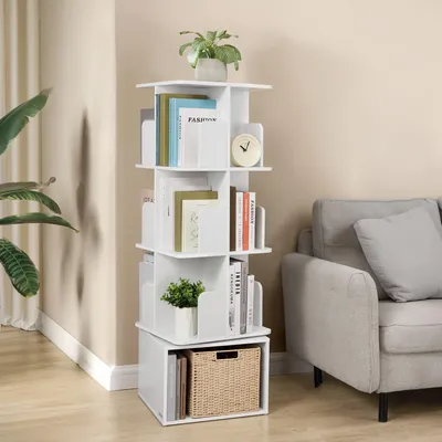 Produktbild von VASAGLE Bücherregal mit 4 Ebenen, drehbares Standregal, mit offenen Fächern, 40 x 40 x 124,6 cm, weiß