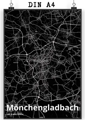 Produktbild von Mr. & Mrs. Panda Bild Mönchengladbach DIN A4 - Geschenk, Wandbild, drucke, Plakat, Kunstdruck, Stadt Dorf Karte Landkarte Map Stadtplan, poster