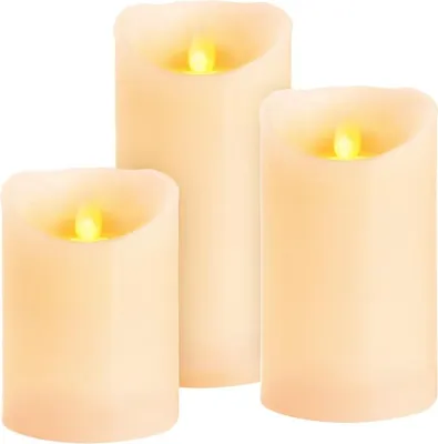 Image de Bougies MagicHome Noël, set de 3 pcs, LED, 3xAAA, cire véritable, éclairage simple, minuterie, flamme mobile, 7,5x10; 12,5; 15 cm