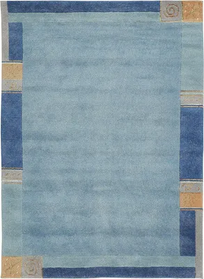 Moderner Wollteppich im Urbana-Stil mit geometrischer Bordüre in blau