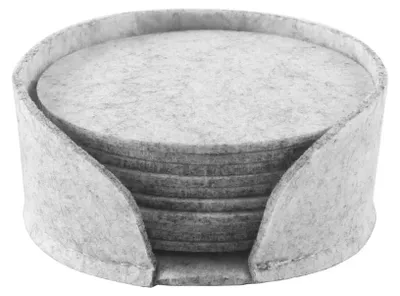 10 Filzuntersetzer rund, hellgrau, 10 cm, mit Halter
