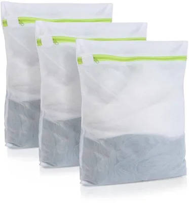 Immagine prodotto di Set di 3 sacchetti per biancheria Ibbenzoa®, dimensioni 30 x 40 cm – tessuto a rete traspirante con cerniera verde, ideali per proteggere i vestiti in lavatrice e durante i viaggi