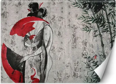 Produktbild von Vlies fototapete Japanische Geisha mit Fächer abstrakt 150x105 cm Feeby Rot inkl. Kleber einfache Montage