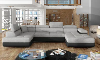 Produktbild von NABBI Ecksofa U mit Zerlegung Rossano U L - hellgrau / schwarz