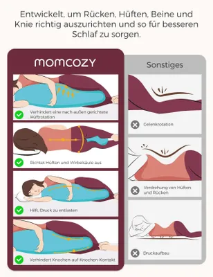 Obrázek produktu pro Polštář Momcozy ve tvaru písmene J pro spaní na boku, těhotenský polštář, modrá barva – velikost J