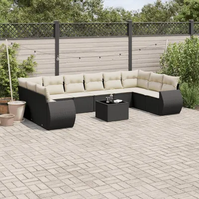 Produktbild von 11-tlg. Garten-Sofagarnitur - mit Kissen Schwarz Poly Rattan - Sitzgruppe 3221875