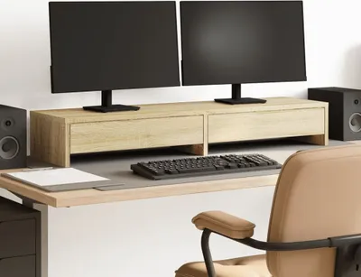 Produktbild von "2026 Promotion" Monitorständer mit Schubladen Sonoma-Eiche 100x27x15 cm Holzwerkstoff - Monitorständer CC31438