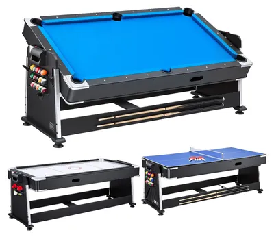 Obrázek produktu pro VEVOR Multifunkční herní stůl 3 v 1: stolní hokej, biliár, pingpong. Ideální pro rodinné večery, oslavy a zábavu. Rychlá výměna díky systému s otočnou deskou, systém proudění vzduchu a kompletní sada příslušenství