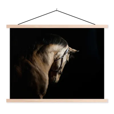 Produktbild von MuchoWow® Textilposter Pferde - Halfter - Schwarz 60x45 cm mit holzfarbenen Rahmen - Bild