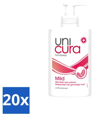 Zdjęcie produktu dla 20 sztuk płynnego mydła antybakteryjnego Unicura, łagodna formuła, 250 ml - zestaw ekonomiczny