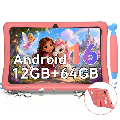 Produktbild von Tabwee K10 Kids 10.1" Rosa Tablet, Google Kids Space, 4GB RAM+64GB ROM, Android 15 WiFi Tablet für Kind mit Kindgerechte Hülle und Stift, 5000mAh