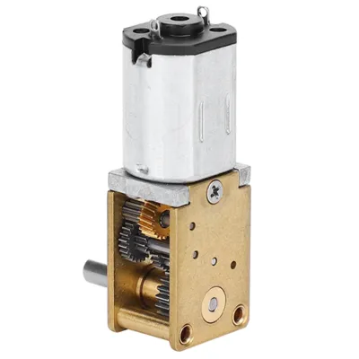 A close-up studio shot of a mini micro geared DC motor.