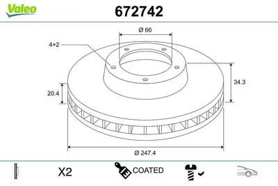 Produktbild von 2x VALEO Bremsscheiben Vorne passend für PEUGEOT 206 Schrägheck (2A/C) 247mm 672742