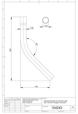 Produktbild von Spülrohrbogen 28/26 mm Bogen 45 Grad für Druckspüler 3/4", ASW Nr. 104243 weiß