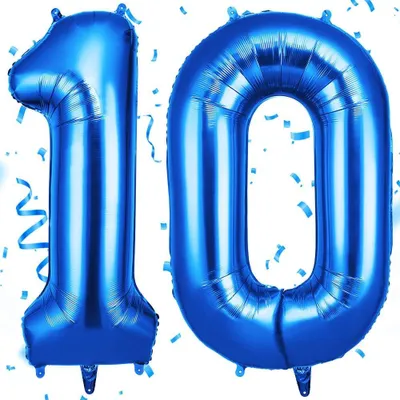 Productafbeelding van Cijferballon blauw - Folieballon cijfer 10 - 101,6 cm helium