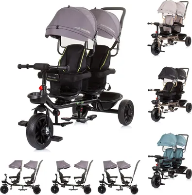 Produktbild von Chipolino Dreirad Tricycle Hip Hop, zwei Kinder, bis 40 kg, Sitze 360° drehbar grau