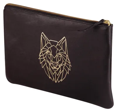 Produktbild von Universaltasche Mäppchen aus Lammleder Black Forest, 27x19 cm, Wolf in Schwarz Gold, 1 Stück