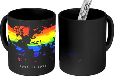 Obrázok produktu pre MuchoWow® Magický pohár Karta - Pride flag - Citát - Láska 350 ml Pohár na zmenu farby Darček Nápad na darček - Foto hrnček