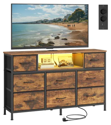 Produktbild von SONGMICS Kommode mit 8 Stoffschubladen, TV-Schrank mit LED und Steckdosen, 113,8 x 30 x 68,1 cm, Vintagebraun