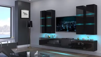 Obrázok produktu pre Furnitech Závesná skrinka do obývačky - Závesná skrinka Moderná - Police a TV stolík - Nábytok do obývačky bez LED (Future Malaga AN40-18HG-B1 1A - bez nožičiek)