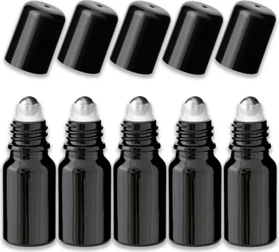 Produktbild von 5x Glasflasche schwarz 10 ml Roll-on mit schwarzem Verschluss Kosmetik