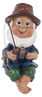 Image de Elzusha - Gnomes de jardin amusants, figurine de pêcheur en résine