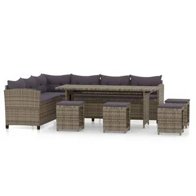 Produktbild von 6-tlg. Garten-Lounge-Set mit Kissen Poly Rattan Grau