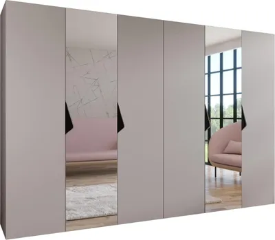 Produktbild von MEBLE KRYSPOL Schrank 300x202x52 cm mit Kleiderstange & Spiegel, 6xTür, SANDI, Kaschmir, Griff Schwarz