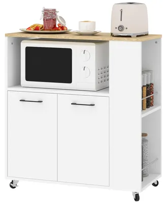 Image de Chariot de cuisine - Chariot de service avec espace de rangement - 3 niveaux - 2 portes - Étagère réglable - 75x40x80,5 cm - Blanc chêne