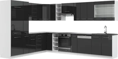 Produktbild von Eckküche Vicco Fame-Line Anthrazit Hochglanz/Weiß 347 x 46 cm ohne Arbeitsplatte, Model 36424