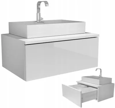 Zdjęcie produktu dla wisząca szafka pod umywalkę 60 60cm z szufladą biały połysk biała