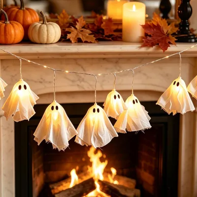 Geister-Lichterkette, 10 LEDs, 2 m, Halloween-Deko