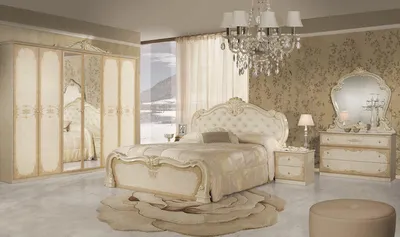 Produktbild von Barock Schlafzimmer-Set Serafina in Beige 4-Teilig 6-Türig - mit Kommode + Spiegel