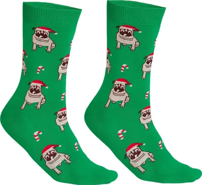 Produktbild von Weihnachtssocken Damen u. Herren mit Mops-Motiv 2er Pack, Farbe:Grün, Größe Socken:36-41