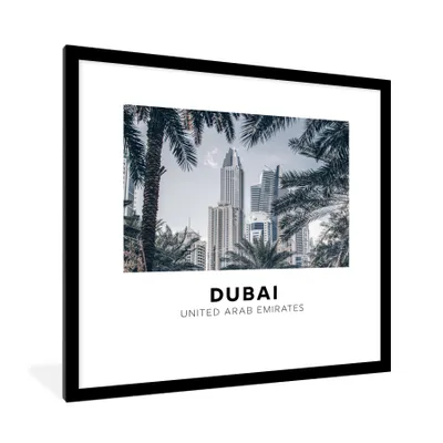 Produktbild von MuchoWow® Gerahmtes Poster Dubai - Palme - Wolkenkratzer 40x40 cm - Poster mit Schwarzem Bilderrahmen Wandposter Rahmen Foto Bilder - Poster - Plakat im Rahmen