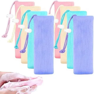 Produktbild von Badezimmer-Set mit 4 weichen Mesh-Seifenstäbchen - herstellbare Seifenstange - recycelbares Seifenfass