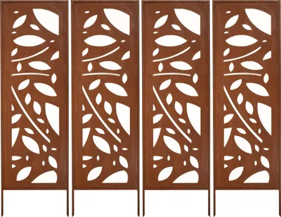 Obrázok produktu pre Kovová zástena na ochranu súkromia 4x - 160 x 50 cm - nerezová oceľ - zástena na ochranu súkromia do záhrady - prvok zásteny na ochranu súkromia - zástena na ochranu súkromia - záhradná dekorácia - hrdzavý plot