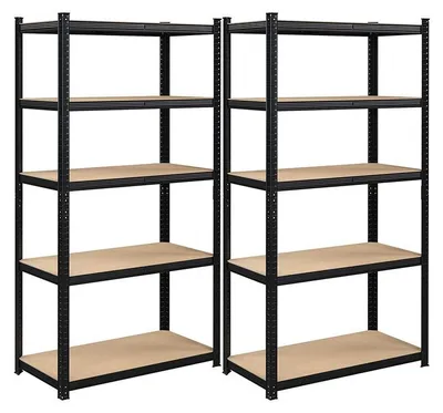 Immagine prodotto di Scaffale portaoggetti a 5 ripiani, set da 2, in metallo resistente, colore nero, dimensioni 200 x 100 x 50 cm