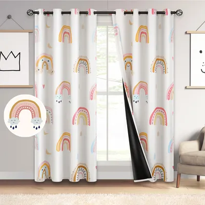 Immagine prodotto di 2 tende oscuranti arcobaleno, tende opache con occhielli, tende per camerette, soggiorno, camera da letto, L132xA213 cm