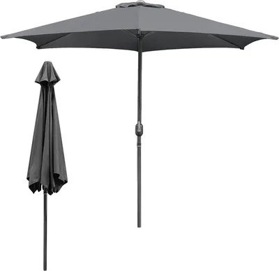 Image de Parasol Jopassy Ø300cm, parasol de jardin, non pliable, toile avec revêtement PA, protection UV jusqu'à UPF 50+, sans pied, gris